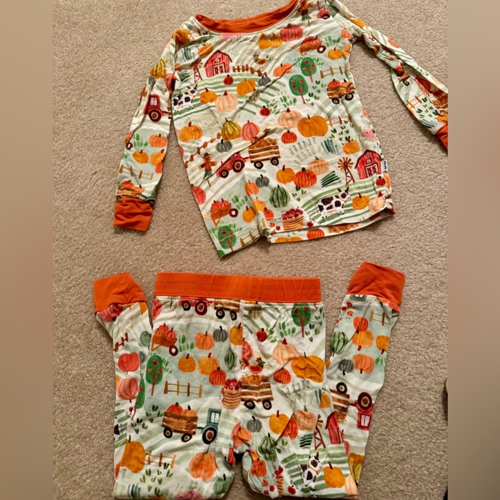 Little Sleepies Pumpkin Farm Pajama Set - Orange and Green
